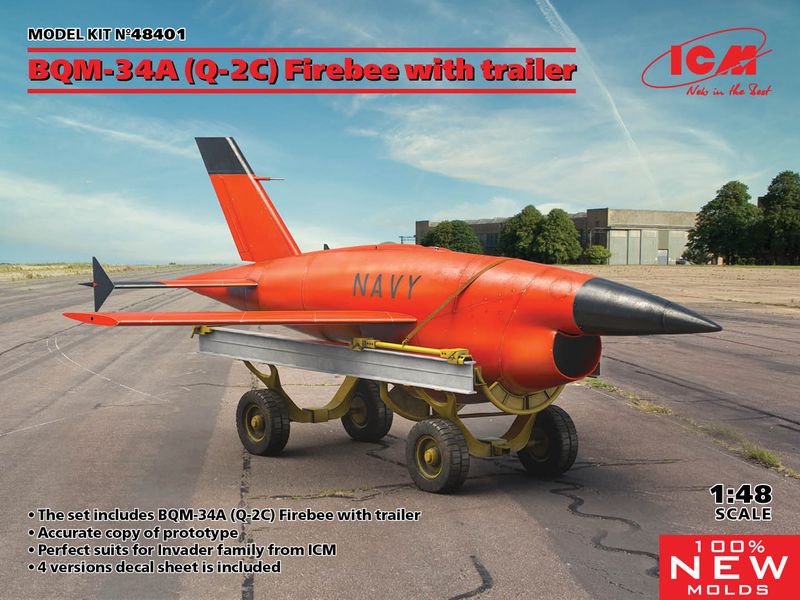 Сборная модель ICM 1/48 Q-2С ВQM-34А Firebee с тележкой 1 самолет и тележка 48401 ICM48401 фото