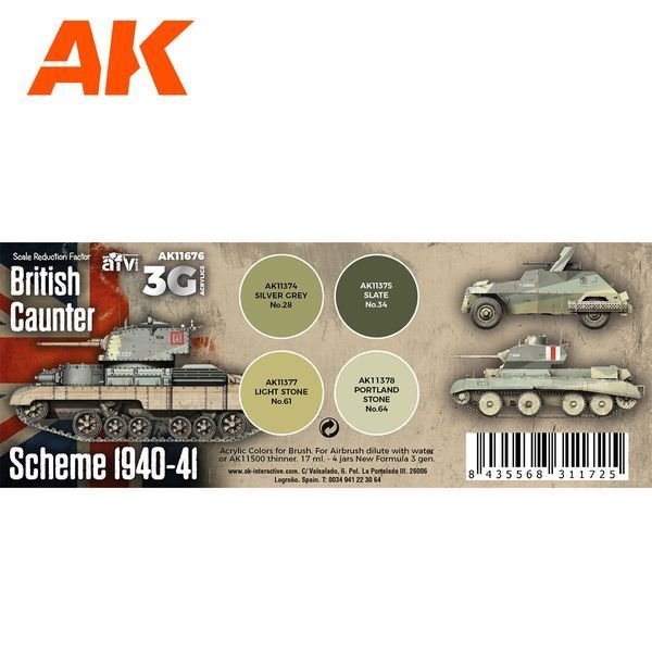 Набор акриловых красок Британская схема Каунтер 1940-1941 (British Caunter Scheme 1940-1941) 4 шт AK-Interactive AK11676 AK11676 фото