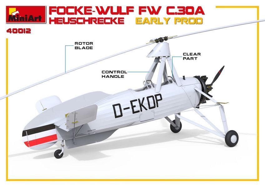 Немецкий гирокоптер 1/35 Focke-Wulf Fw C.30A Heuschrecke Early MiniArt 41012 , сборная модель Сиевра Миниарт MA41012 фото