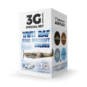 Набір акрилових фарб Кольори літаків RAF SEAC Другої світової війни 3G (WWII RAF SEAC Aircraft Colors Set 3G) 4 шт AK-Interactive AK11727 AK11727 фото
