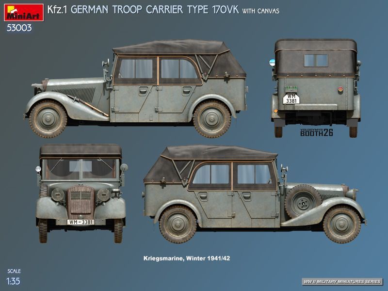 Немецкий штабной автомобиль 1/35 Kfz.1 Type 170VK MiniArt 53003 , сборная модель автомобиль Кфц Миниарт MA53003 фото