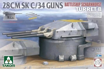 Збірна модель Гармата 1/72 BATTLESHIP SCHARNHORST TURRET B 28CMSK C/34 GUNS Takom 5016 5016 фото