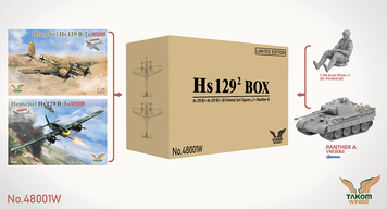 Немецкие штурмовики и танк 1/48 Hs 129&sup2; Big Box + Pz.Kpfw.V Takom 48001W , сборная модель Хеншель Таком TK48001W фото