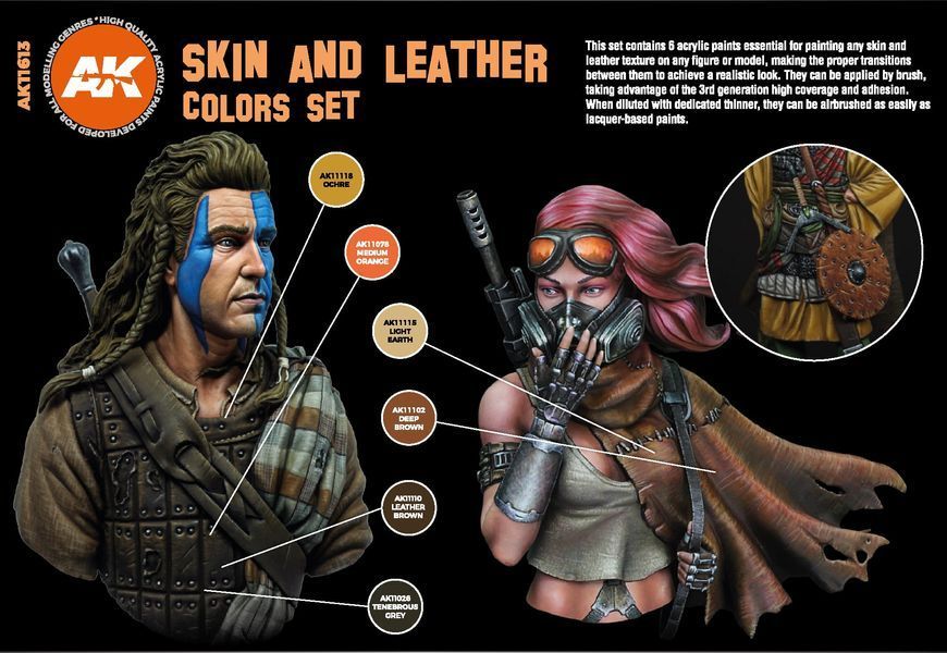 Набор акриловых красок для аэрографа Кожа и Кожзаменители (Skin And Leather Colors Set) 6 шт. AK-Interactive AK11613 AK11613 фото