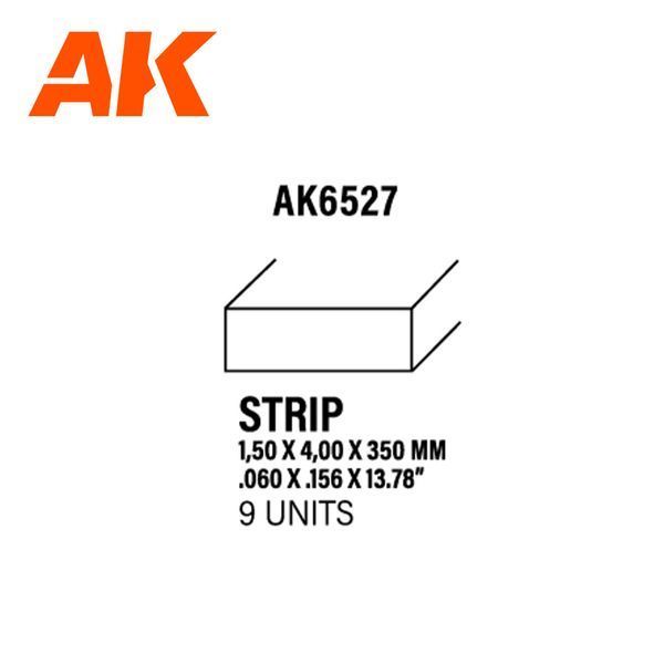 Полистирольная стрипса для моделирования (Styrene Strip) 1.50 x 4.00 x 350 мм 10 шт AK-Interactive AK6527 AK6527 фото