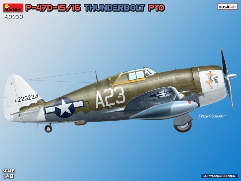 Американський винищувач 1/48 P-47D-15/16 Thunderbolt PTO Razorback Basic Kit MiniArt 48039 , збірна модель MA48039 фото