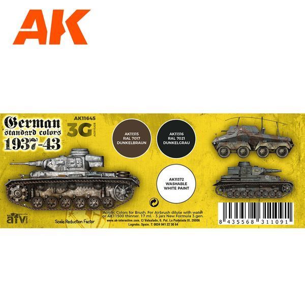 Набор акриловых Немецкий Стандарт 37-44 Комбо 3G (German Standard 37-44 Combo 3G) 3 шт AK-Interactive AK11645 AK11645 фото