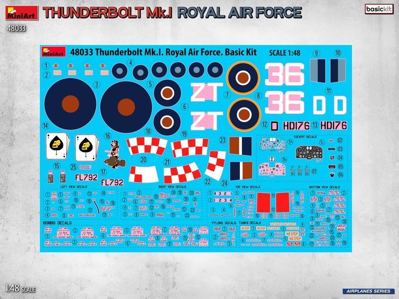 Американський винищувач 1/48 P-47 Thunderbolt Mk.I (RAF) MiniArt 48033 , збірна модель Тандерболт Мініарт MA48033 фото