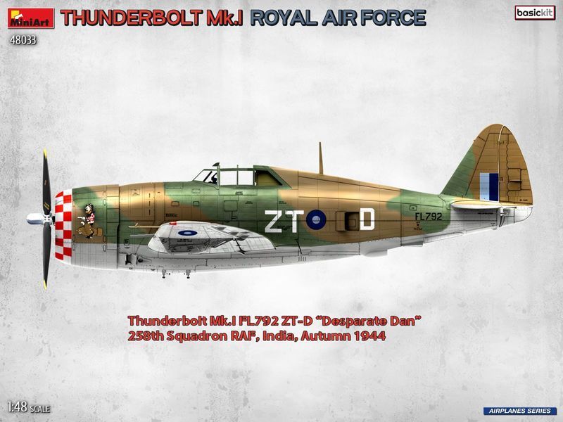 Американський винищувач 1/48 P-47 Thunderbolt Mk.I (RAF) MiniArt 48033 , збірна модель Тандерболт Мініарт MA48033 фото