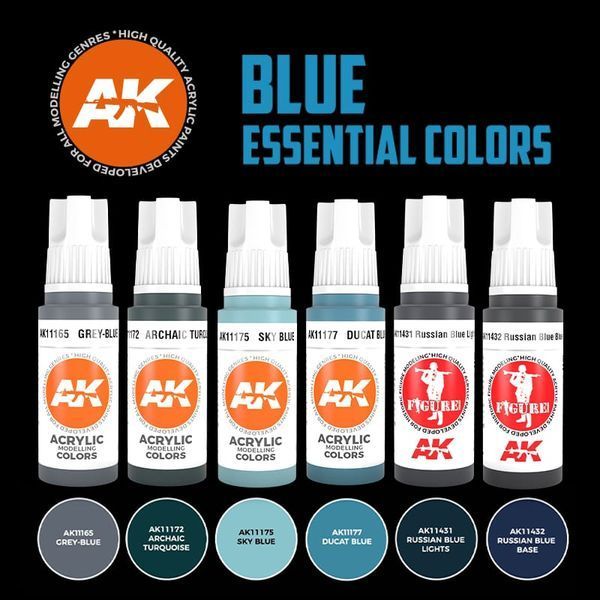Набір акрилових фарб для аерографу Сині Основні Кольори 3Gen (Blue Essential Colors 3Gen Set) 6 шт. AK-Interactive AK11618 AK11618 фото