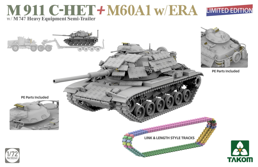 Американский тягач с полуприцепом 1/72 M911 C-HET w/ M747 & M60A1 ERA Takom 5024X , сборная модель Таком TK5024X фото