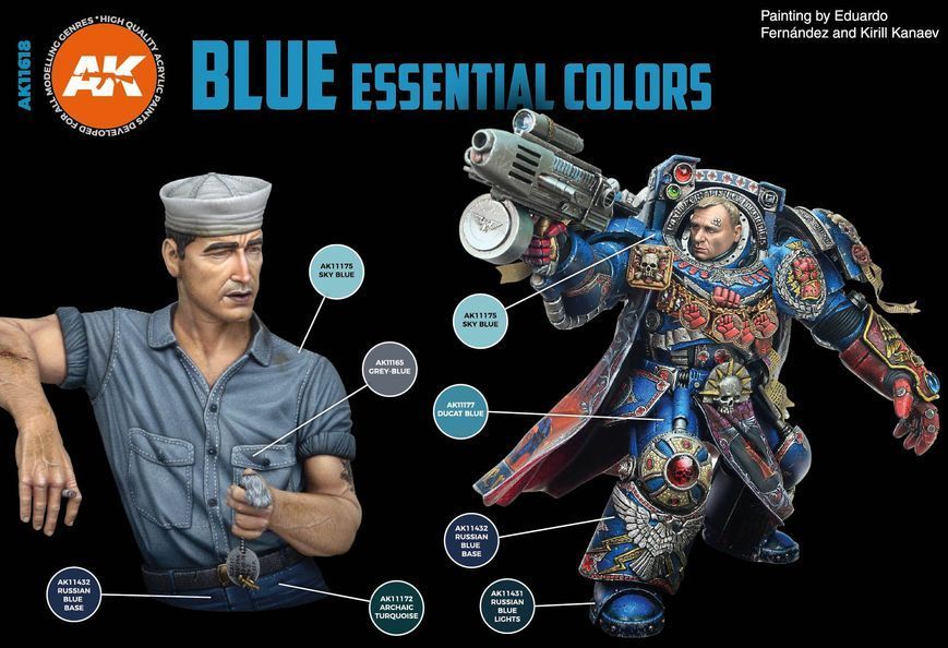 Набір акрилових фарб для аерографу Сині Основні Кольори 3Gen (Blue Essential Colors 3Gen Set) 6 шт. AK-Interactive AK11618 AK11618 фото