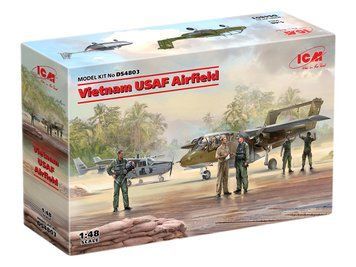 Сборная модель ICM 1/48 Аэродром USAF во Вьетнаме Cessna O-2A, OV-10А Bronco, Пилоты и техники США Война во Вьетнаме 5 фигур DS4803 ICMDS4803 фото