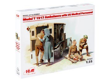 Сборная модель ICM 1/35 Санитарный автомобиль Модель Т 1917 г. с медицинским персоналом США 35662 ICM35662 фото