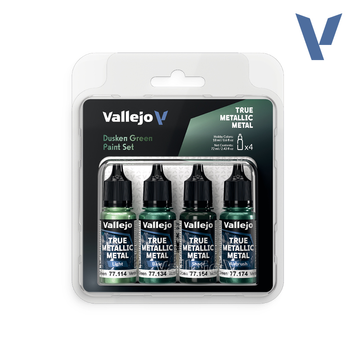 Набор акриловых красок - Зелёный &laquo;Сумерки&raquo; (Dusken Green Paint Set) 4 шт Vallejo True Metallic Metal VAL 77257 VAL 77257 фото