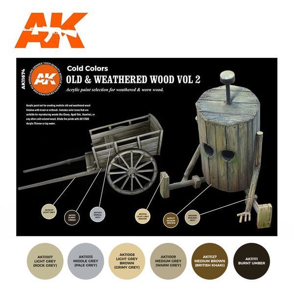 Набор акриловых красок для аэрографа Старое и Выветренное Дерево Vol2 (Old & Weathered Wood Vol2) 6 шт. AK-Interactive AK11674 AK11674 фото