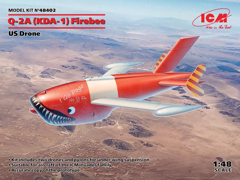 Сборная модель ICM 1/48 Q-2A XM-21, KDA-1 Firebee, Американский беспилотный самолет 2 самолета и пилоны 48402 ICM48402 фото