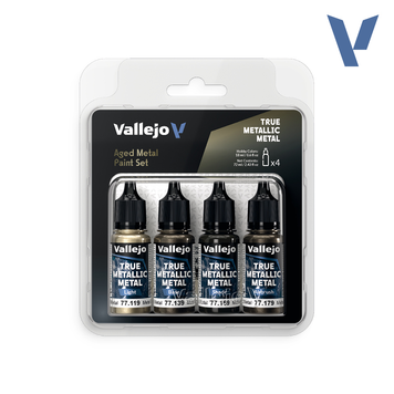 Набор акриловых красок - Состаренный металл (Aged Metal Paint Set) 4 шт Vallejo True Metallic Metal VAL 77258 VAL 77258 фото