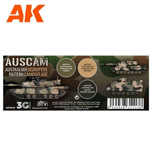 Набор акриловых Цвета Аускам 3G (Auscam Colors Set 3G) 3 шт AK-Interactive AK11649 AK11649 фото