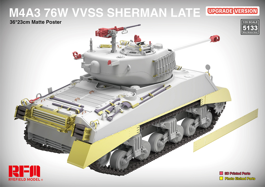 Американський середній танк 1/35 M4A3 Sherman 76W VVSS Late Upgrade Version Rye Field Model RM-5133 RM-5133 фото