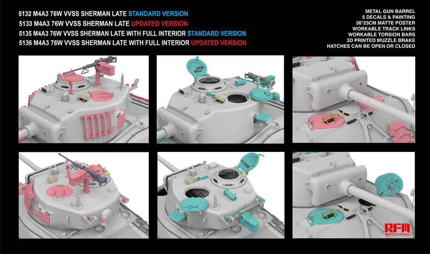 Американський середній танк 1/35 M4A3 Sherman 76W VVSS Late Upgrade Version Rye Field Model RM-5133 RM-5133 фото
