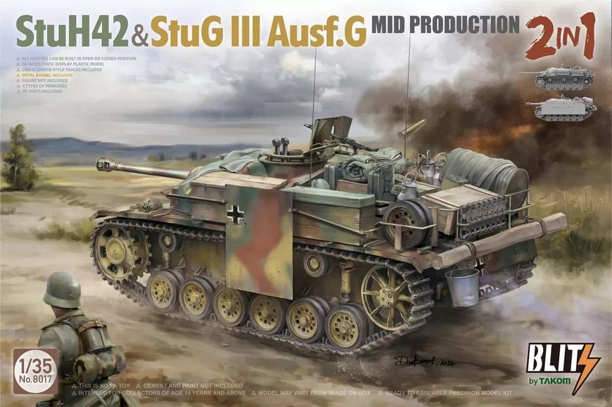 Збірна модель Танк 1/35 StuH42 & StuG III Ausf.G Mid Prodution 2 in 1 Takom 8017 8017 фото