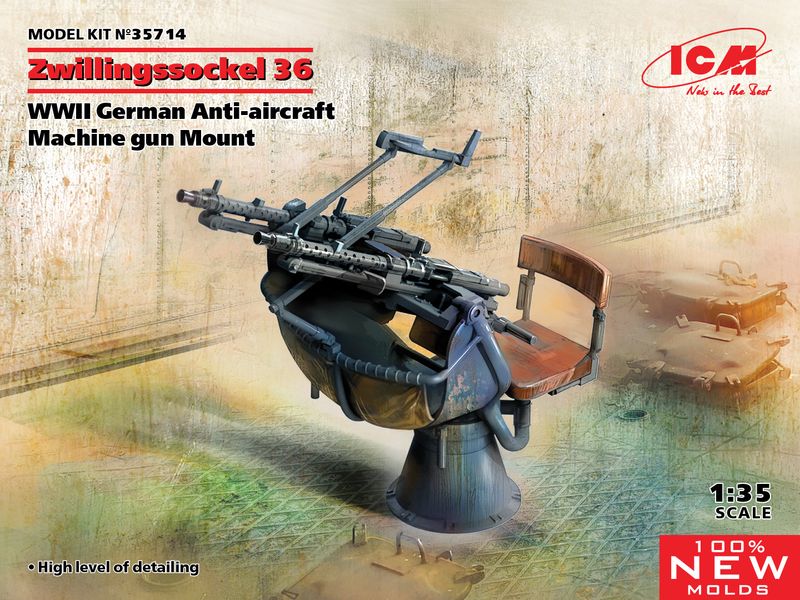 Сборная модель ICM 1/35 Zwillingssockel 36, Немецкая зенитная пулеметная установка IIСВ 35714 ICM35714 фото