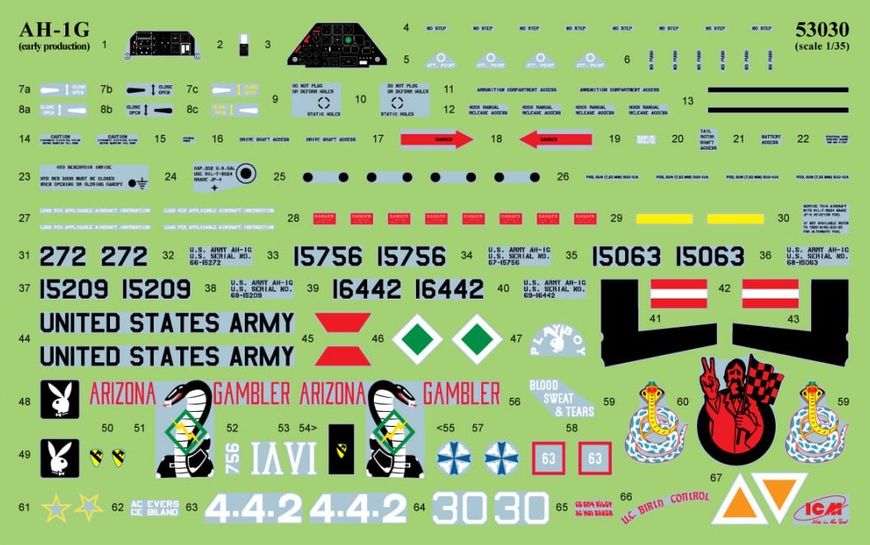 Сборная модель ICM 1/35 AH-1G Cobra раннего производства, ударный вертолет США 53030 ICM53030 фото