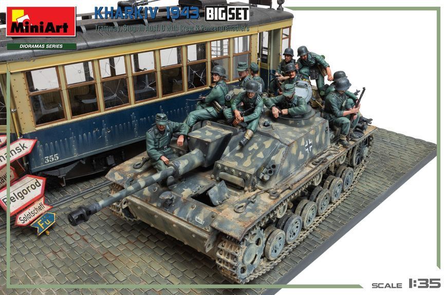 Харків 1943 1/35 Stug III Ausf. G w/Tram MiniArt 36067 , збірна модель трамвай та пт-сау штуг Мініарт MA36067 фото