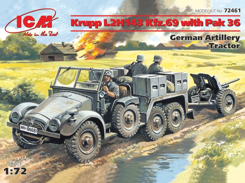 Сборная модель ICM 1/72 Krupp L2H143 Kfz.69, немецкий артиллерийский тягач с пушкой Pak 36 72461 ICM72461 фото