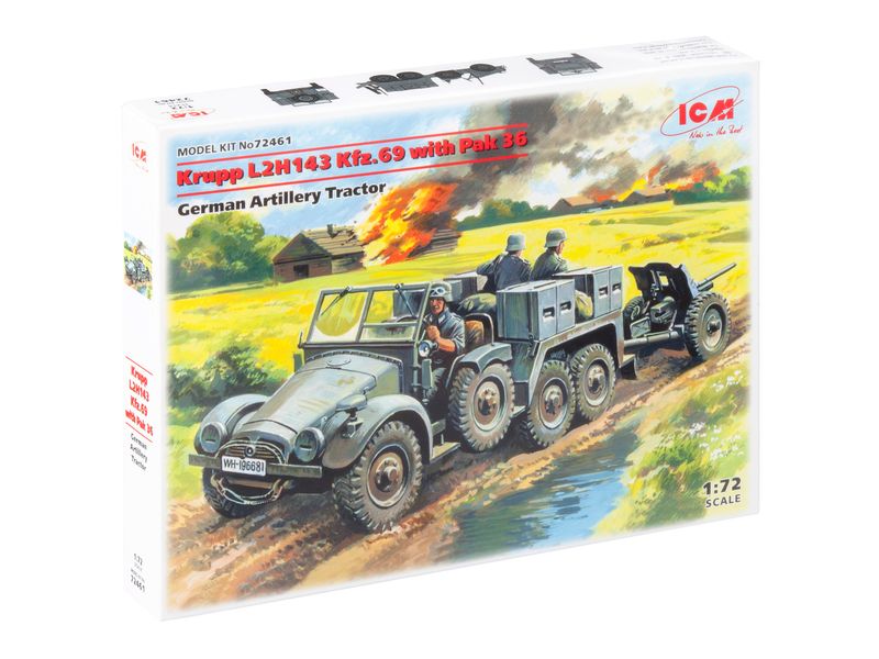 Збірна модель ICM 1/72 Krupp L2H143 Kfz.69, німецький артилерійський тягач з гарматою Pak 36 (72461) ICM72461 фото