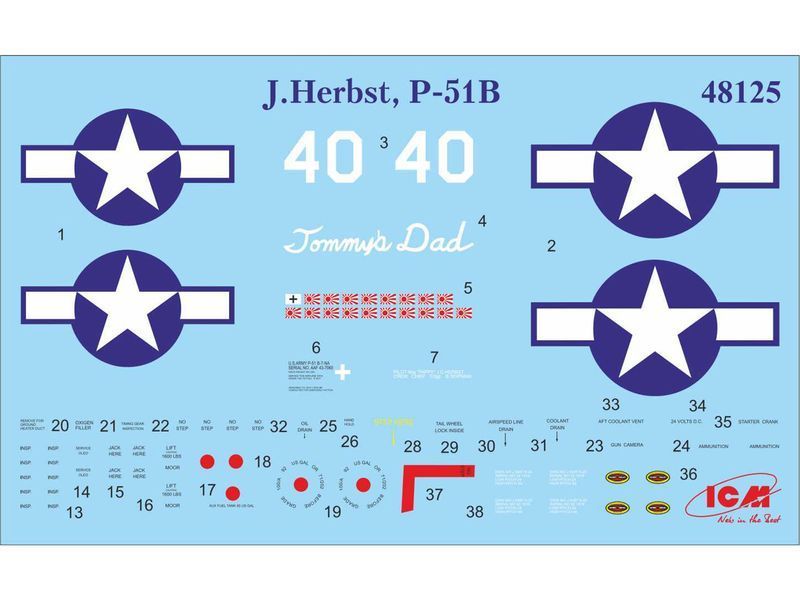 Сборная модель ICM 1/48 Мустанг Р-51В, американский истребитель с пилотами и техниками 48125 ICM48125 фото