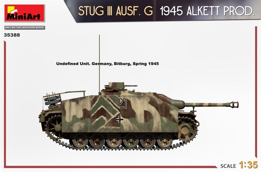 Німецька протитанкова САУ 1/35 StuG III Ausf. G Alkett Prod 1945 MiniArt 35388 , збірна модель Мініарт MA35388 фото