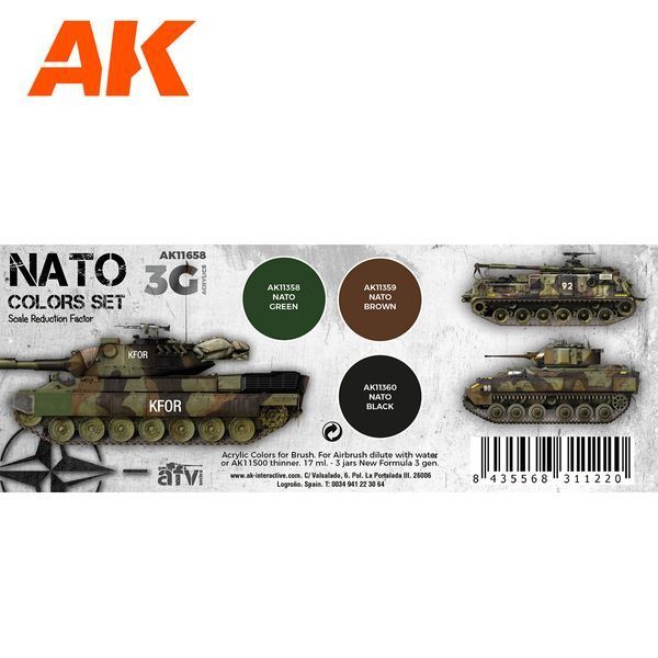 Набір акрилових фарб Кольори НАТО 3G (NATO Colors 3G) 3 шт AK-Interactive AK11658 AK11658 фото