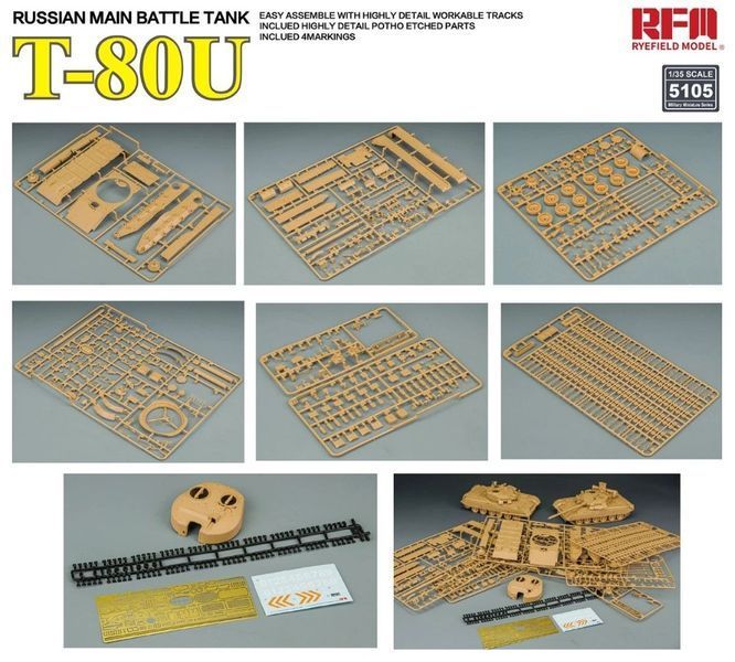 Радянський основний бойовий танк 1/35 Т-80У Rye Field Model 5105 , збірна модель обт РФМ RM-5105 фото