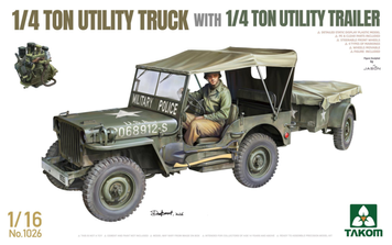 Американський позашляховик з причепом 1/16 Willys Jeep Takom 1026 , збірна модель джип Вілліс Таком TK1026 фото