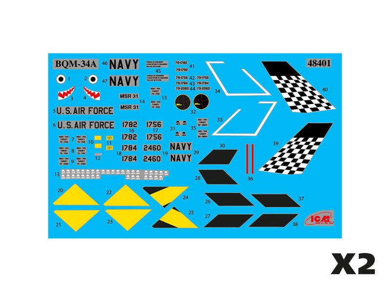 Збірна модель ICM 1/48 Q-2C (BQM-34A) Firebee, американський безпілотний літак (2 літаки та пілони) (48403) ICM48403 фото