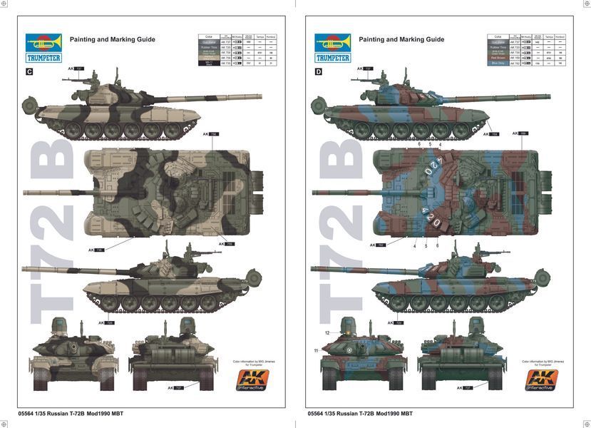 Збірна модель 1/35 радянський основний бойовий танк Т-72БМ з модульною динамічною системою "Контакт-5" (T-72BM Mod1990 MBT) Trumpeter 05564 TR05564 фото