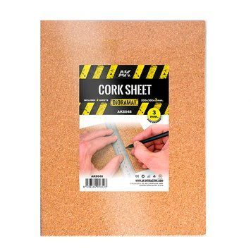 Мелкозерновой пробковый лист (Cork Sheets - Fine Grained) 200 х 300 х 3 мм 2 шт AK-Interactive AK8048 AK8048 фото