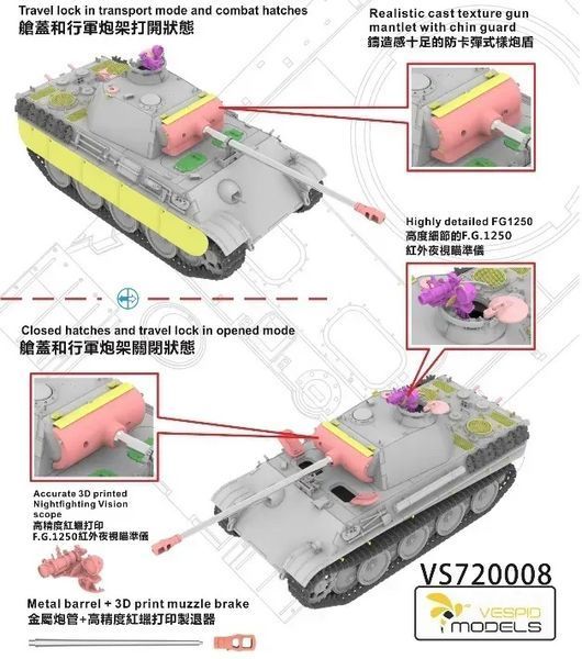 Німецький танк 1/72 Пантера (Pz.Kpfw.V Panther Ausf.G With FG1250) Vespid VS720008 , збірна модель танку VS720008 фото