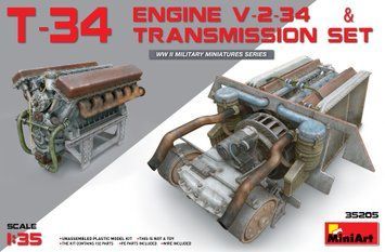 Советский двигатель 1/35 для Т-34 (T-34 Engine (V-2-34) & Transmission Set) MiniArt 35205 , двигатель Миниарт MA35205 фото
