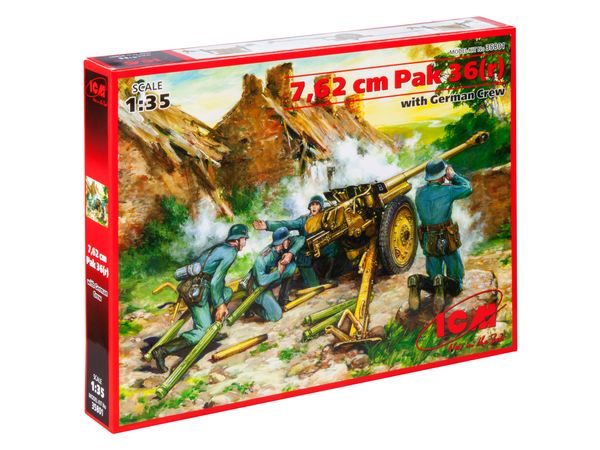 Сборная модель ICM 1/35 7,62 см Pak 36r, немецкая противотанковая пушка 2 Мировой войны с обслугой 35801 ICM35801 фото