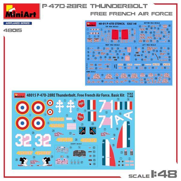 Американский истребитель 1/48 P-47D-28RE Thunderbolt (Франция) (Free French Air Force) MiniArt 48015 , Миниарт MA48015 фото