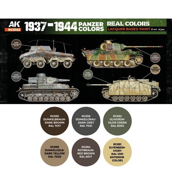 Набор акриловых красок для панцирей 1937-1944 (1937-1944 Panzer) 6 шт AK-Interactive RCS122 RCS122 фото