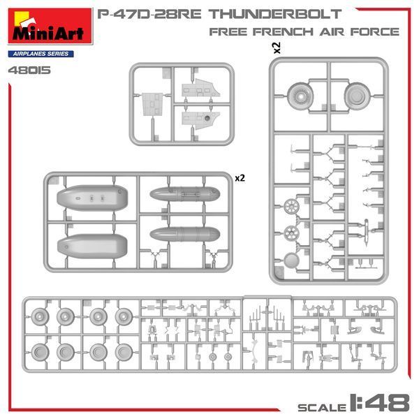 Американский истребитель 1/48 P-47D-28RE Thunderbolt (Франция) (Free French Air Force) MiniArt 48015 , Миниарт MA48015 фото