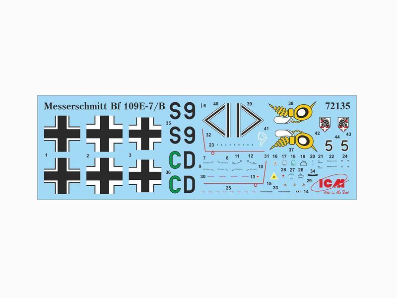Збірна модель ICM 1/72 Месершмит Bf 109E-7/B, німецький винищувач-бомбардувальник 2 Світової війни (72135) ICM72135 фото