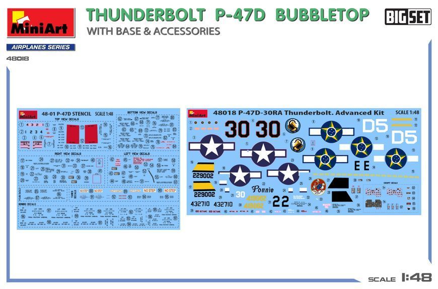 Американський винищувач 1/48 Thunderbolt P-47D Bubbletop (Base & Accessorie) MiniArt 48018 , винищувач Мініарт MA48018 фото