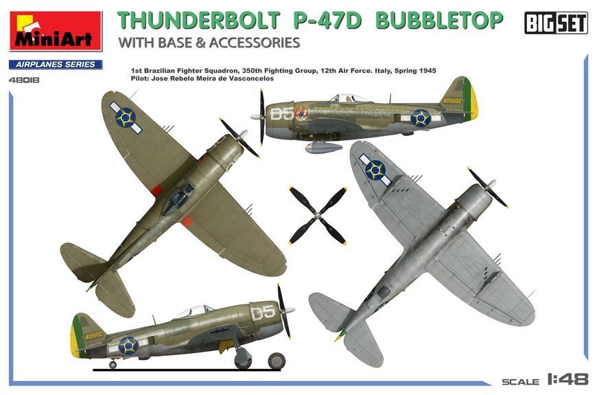 Американський винищувач 1/48 Thunderbolt P-47D Bubbletop (Base & Accessorie) MiniArt 48018 , винищувач Мініарт MA48018 фото