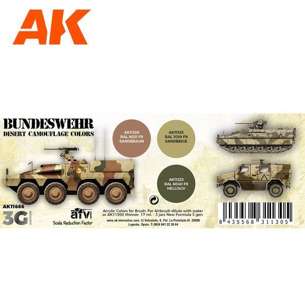 Набор акриловых Пустынные Цвета Бундесвера 3G (Bundeswehr Desert Colors 3G) 3 шт AK-Interactive AK11666 AK11666 фото