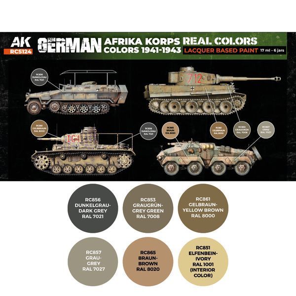 Набір акрилових фарб для Африканського корпусу Вермахту 1941-1943 (German Afrika Korps Colors 1941-1943 Set) 6 шт AK-Interactive RCS124 RCS124 фото